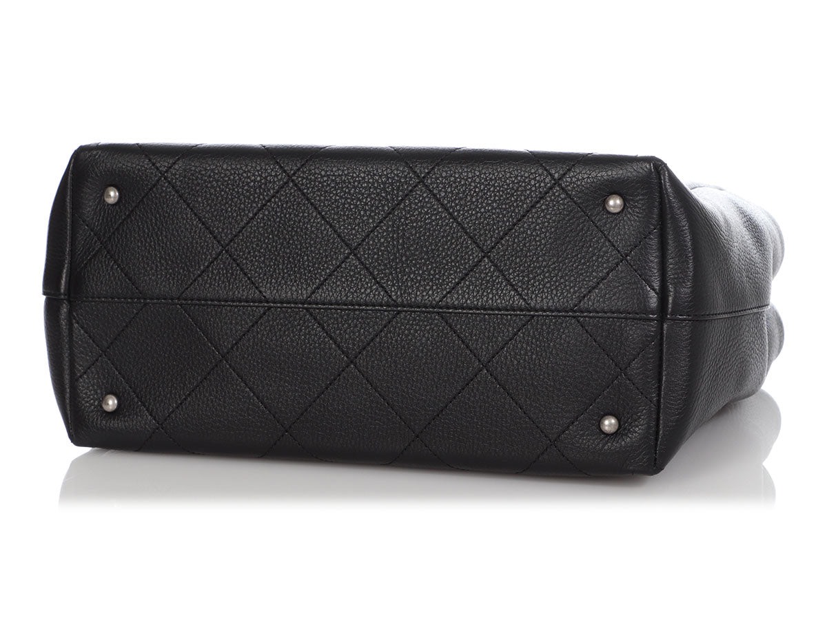 Bagsaaa Ch**el LARGE BLACK PART-QUILTED SOFT CALFSKIN SHOPPING TOTE 