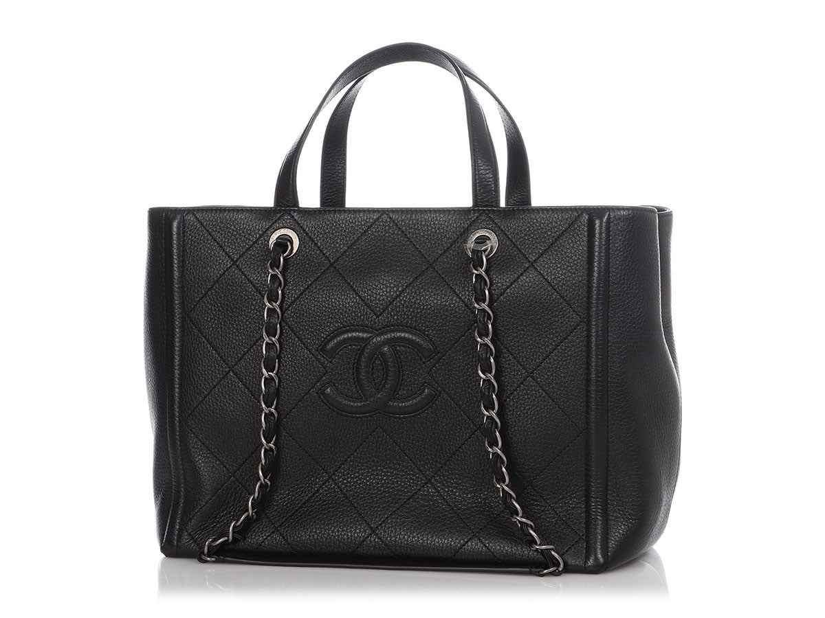 Bagsaaa Ch**el LARGE BLACK PART-QUILTED SOFT CALFSKIN SHOPPING TOTE 