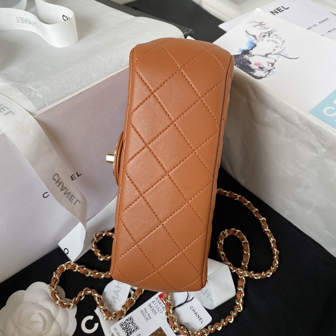 Bagsaaa Ch**el Crystal Top Handle Flap Bag Brown 18cm