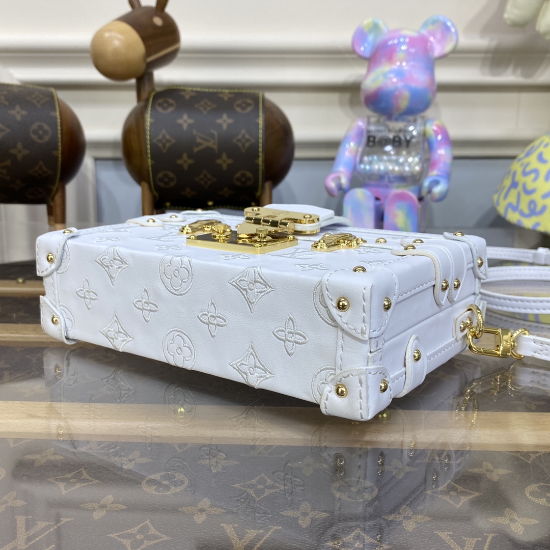 Bagsaaa L0vis Vvtt0n Petite Malle Bag White Calfskin Monogram - 20 x 12.5 x 6 cm 