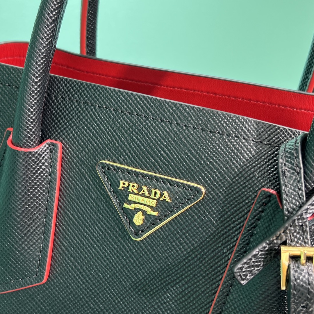 Bagsaaa Pra*a Double Saffiano leather black mini bag