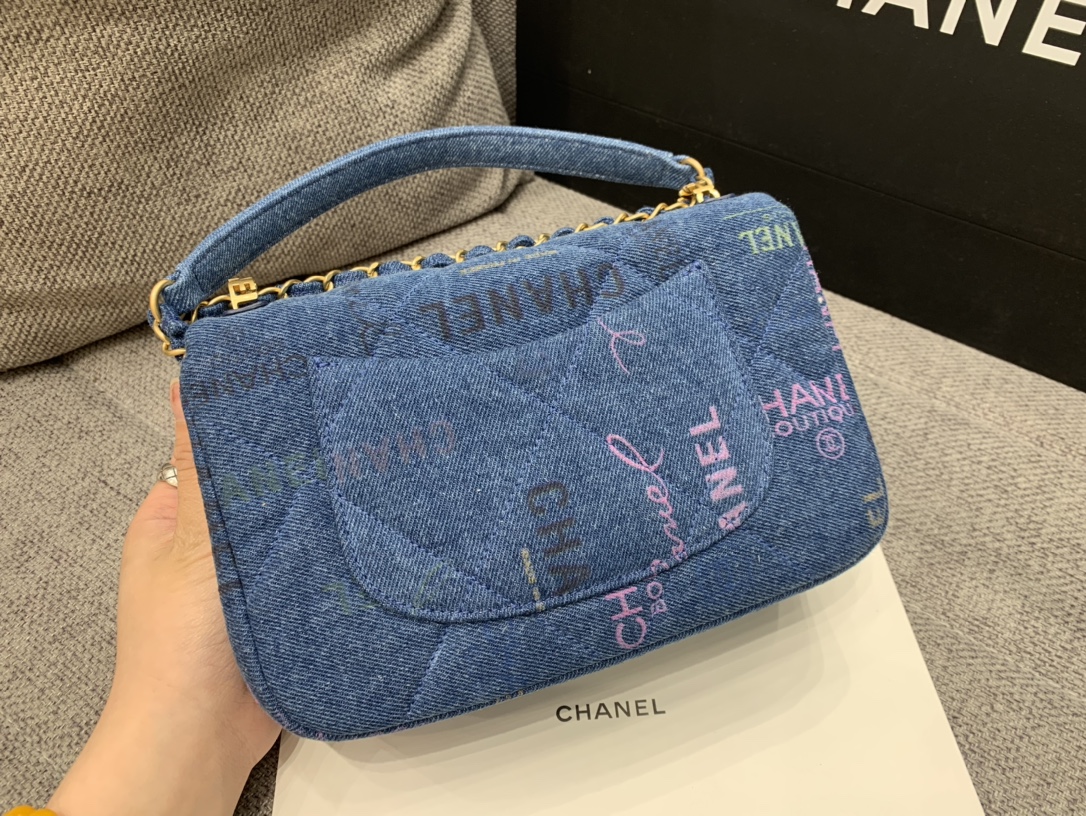 Bagsaa Ch**el Denim Flap Bag Blue