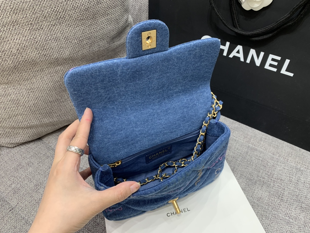 Bagsaa Ch**el Denim Flap Bag Blue