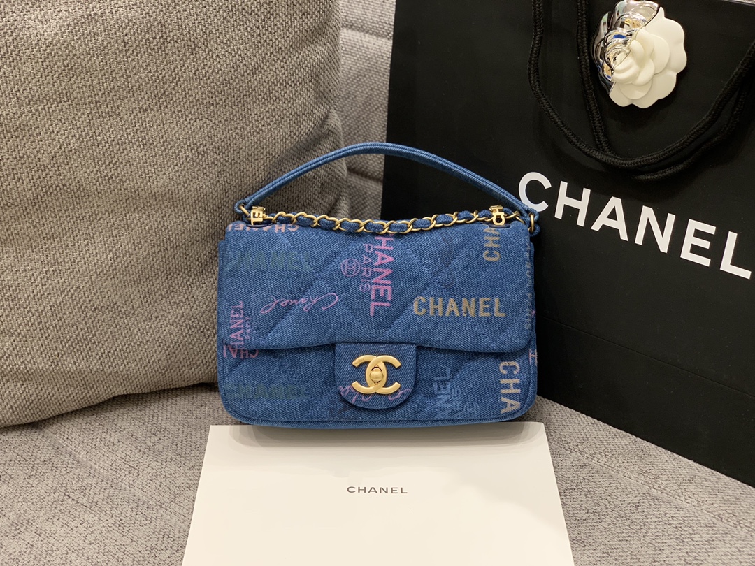 Bagsaa Ch**el Denim Flap Bag Blue