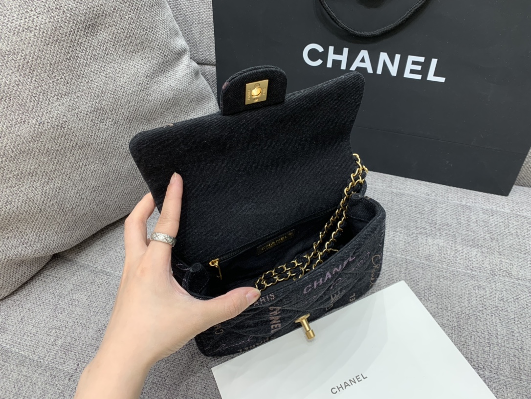 Bagsaa Ch**el Denim Flap Bag Black