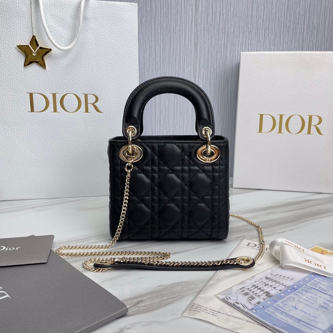 Bagsaaa D10r Lady Mini Lady D10r Bag Black Grained Cannage Calfskin