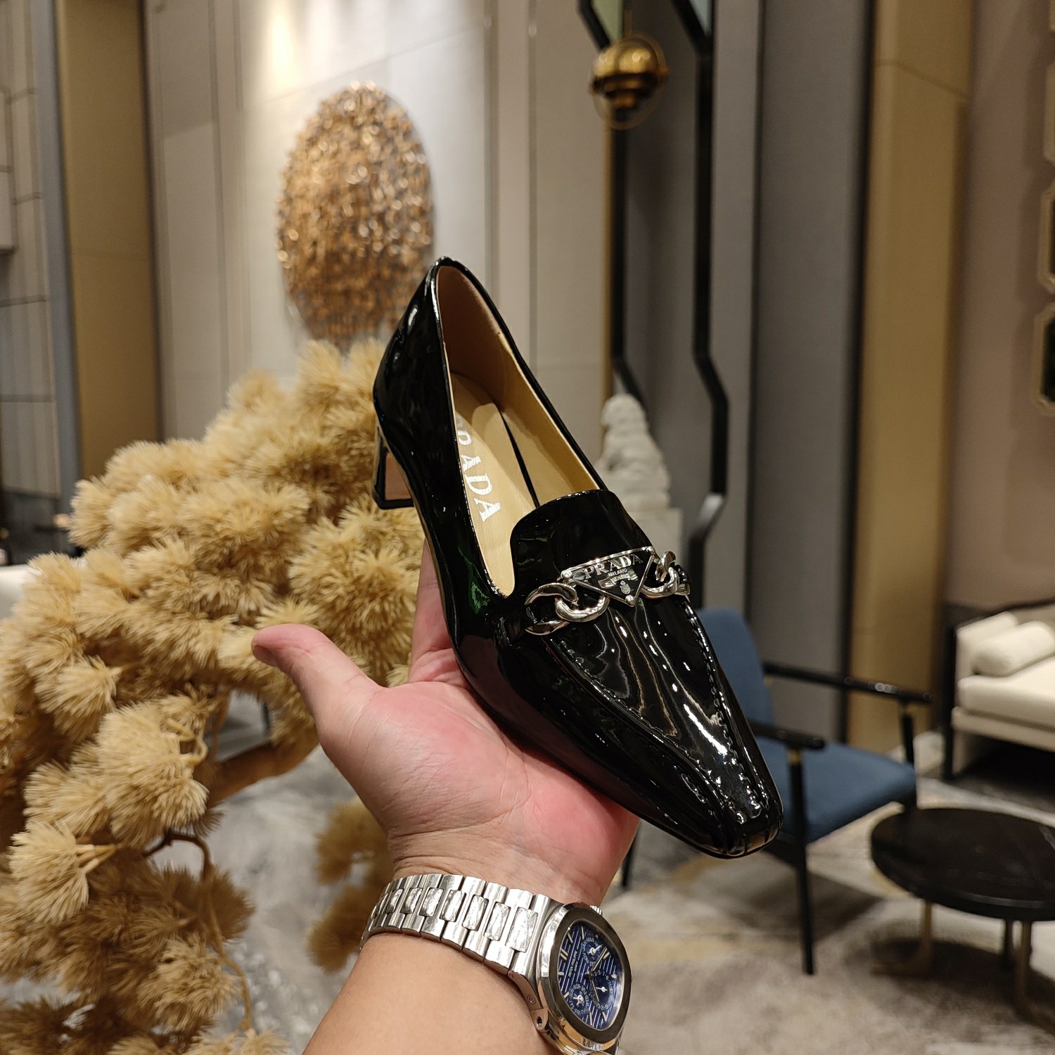 Bagsaaa Pra*a Embellished patent leather pumps