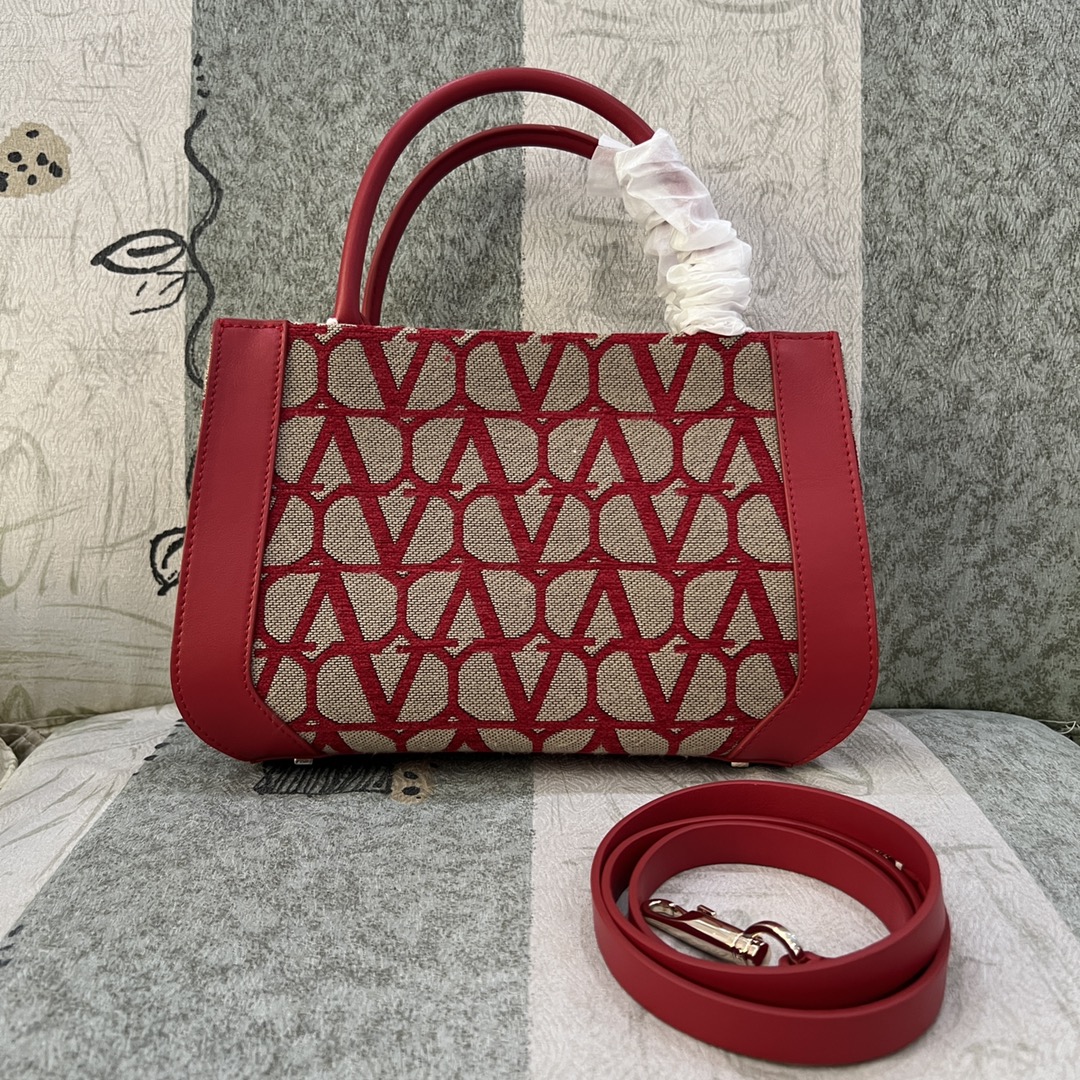 Bagsaaa Va1e*ntin0 Garavani Toile Iconographe Small Tote Bag Red 28cm