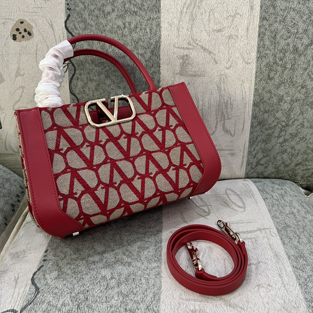 Bagsaaa Va1e*ntin0 Garavani Toile Iconographe Small Tote Bag Red 28cm