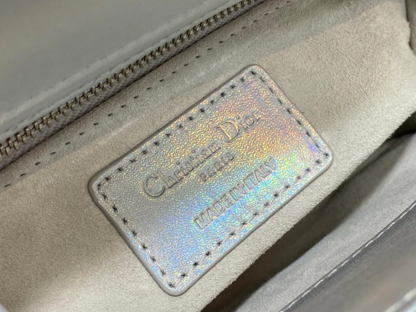 Bagsaaa D10r Lady Small Silver-Tone Iridescent and Metallic Cannage Lambskin