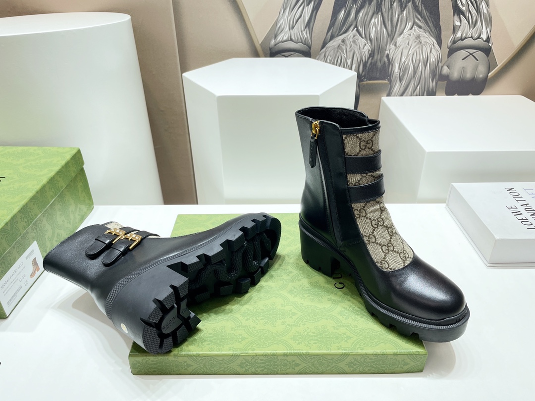 Bagsaaa Gvc*1 Trip Printed Coated-canvas And Leather Ankle Boots - Black