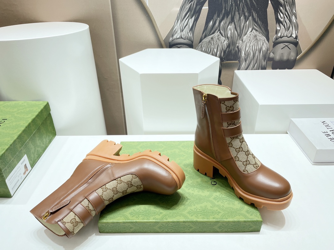 Bagsaaa Gvc*1 Trip Printed Coated-canvas And Leather Ankle Boots - Brown