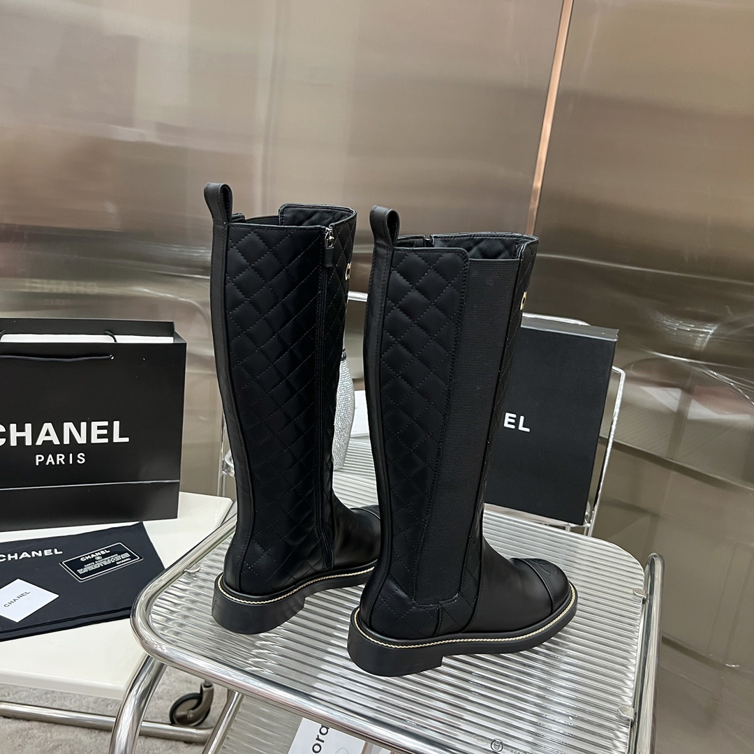 Bagsaaa Ch**el Chelsea Black Leather Long Boots
