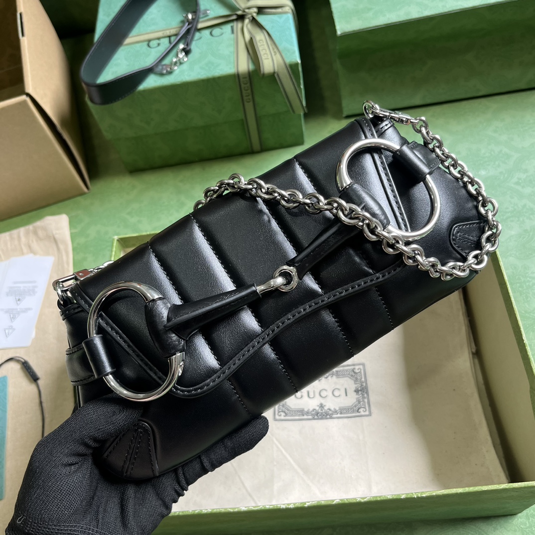 Bagsaaa Gvc*1 Horsebit Chain Small Shoulder Bag Black Leather