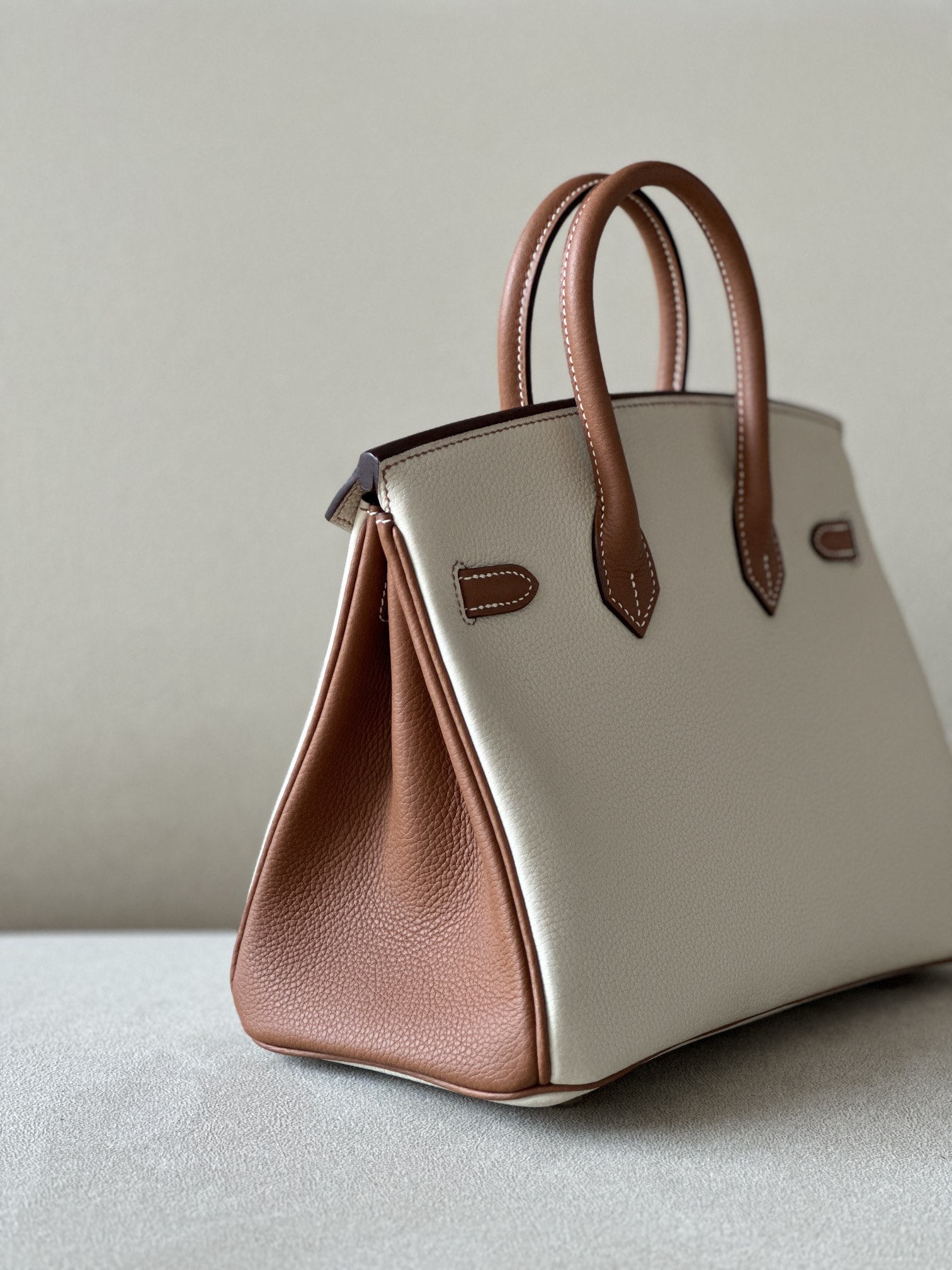 Bagsaaa H**me5 Birkin 25 in Togo Leather Brown and White
