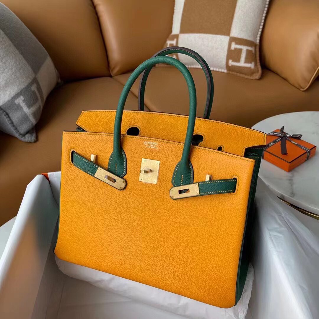 Bagsaaa H**me5 Birkin 30 in Togo Leather Yellow and Green