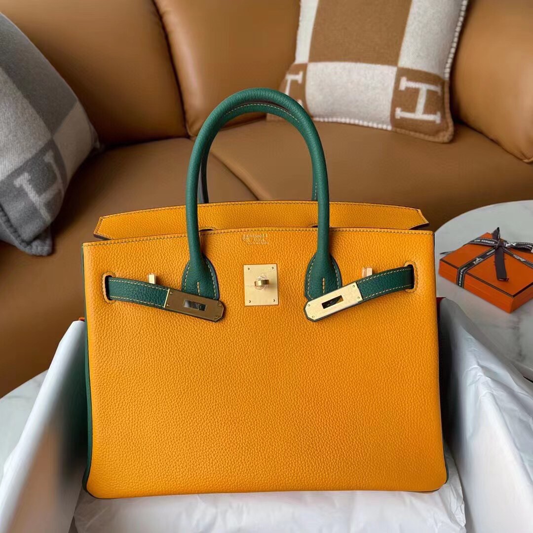 Bagsaaa H**me5 Birkin 30 in Togo Leather Yellow and Green