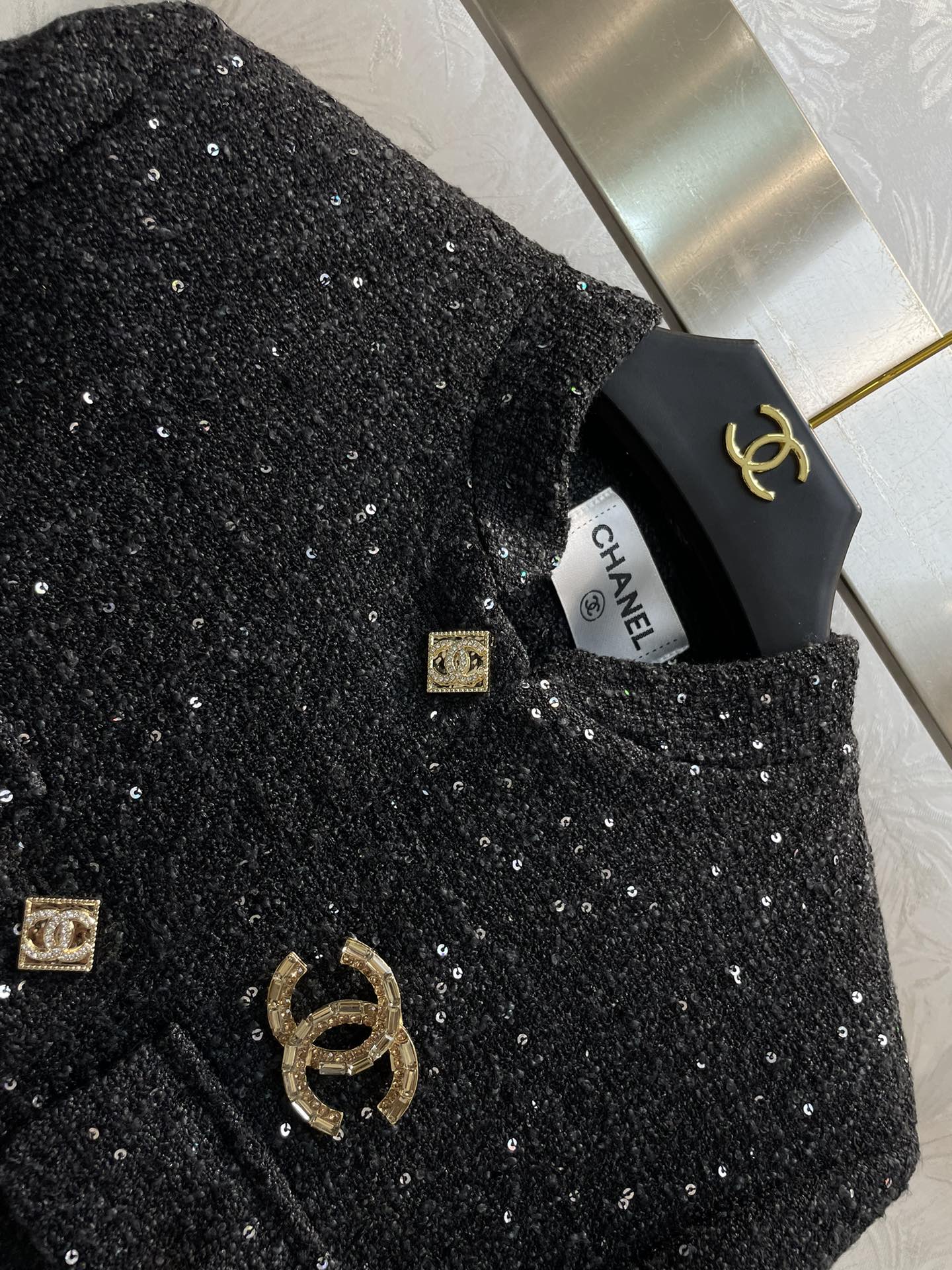 Bagsaaa Ch**el Tweed Black Jacket CC Logo