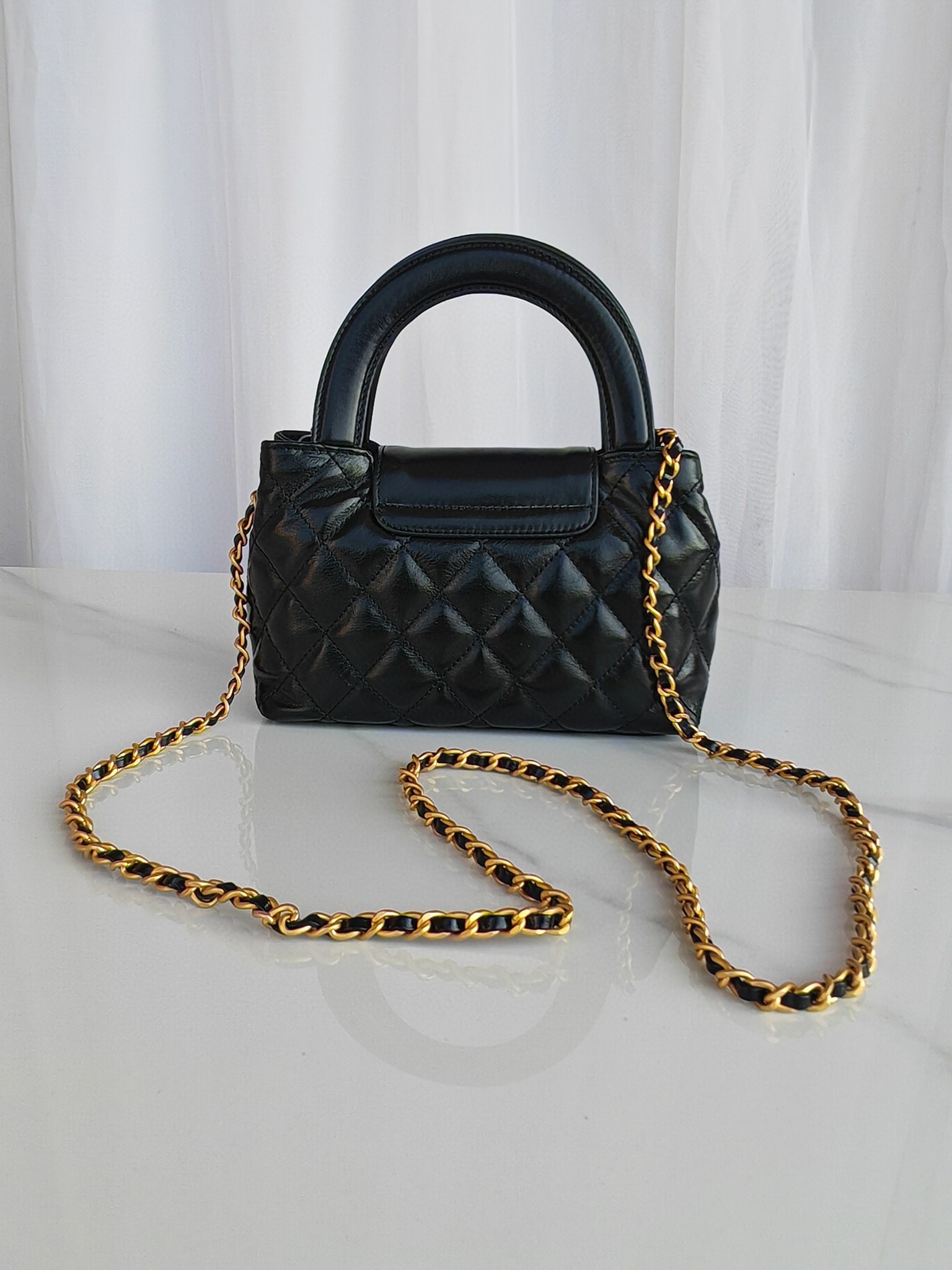 Bagsaaa Ch**el Top Handle Black bag 13X19X7cm