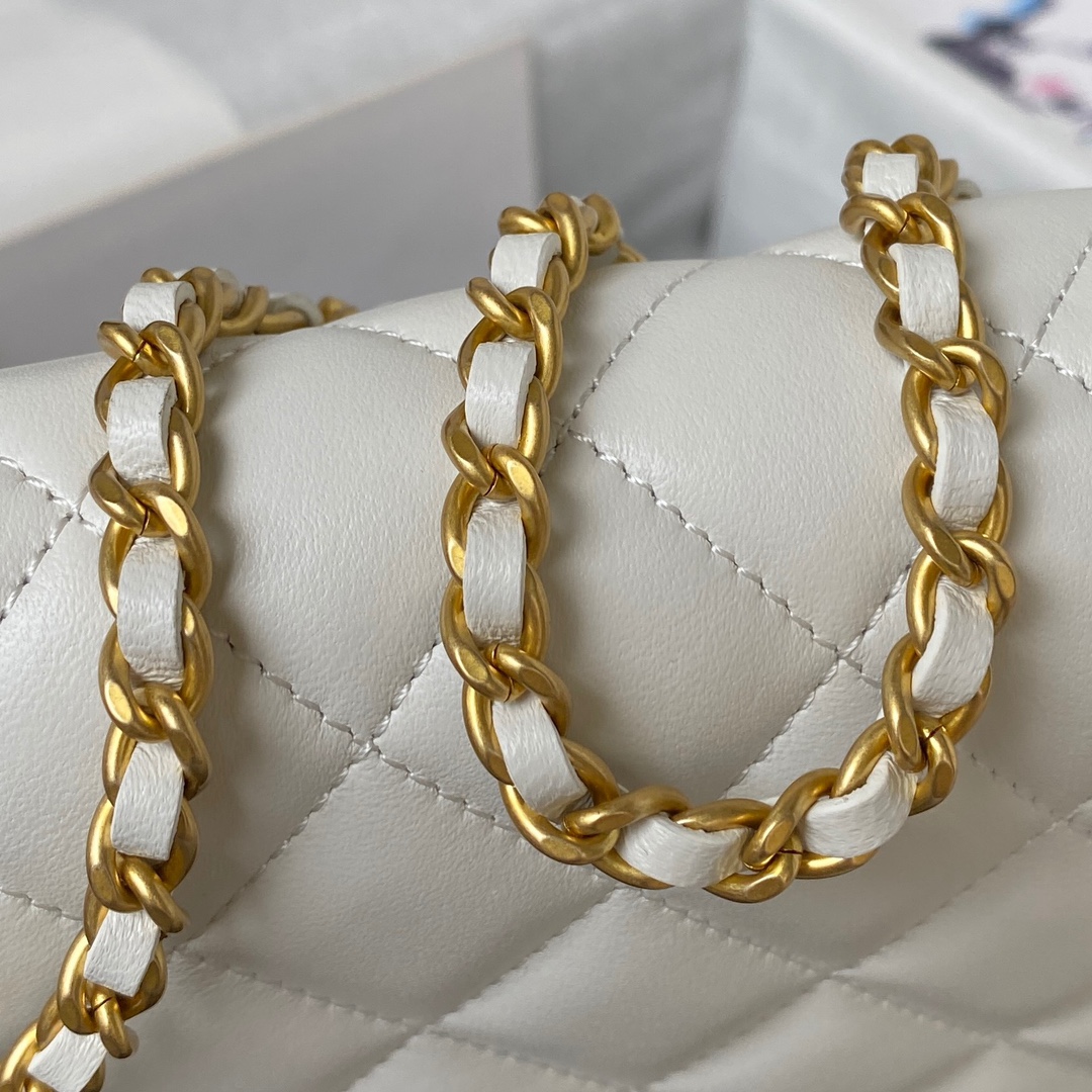 Bagsaaa Ch**el Chain Long White Bag - 13×17.5×4cm