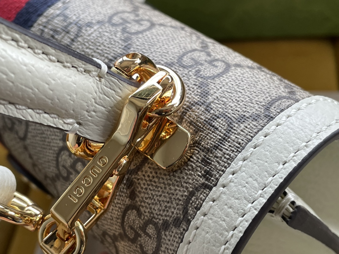 Bagsaaa Ophidia GG small top handle bag white and beige - 25/17.5/7cm