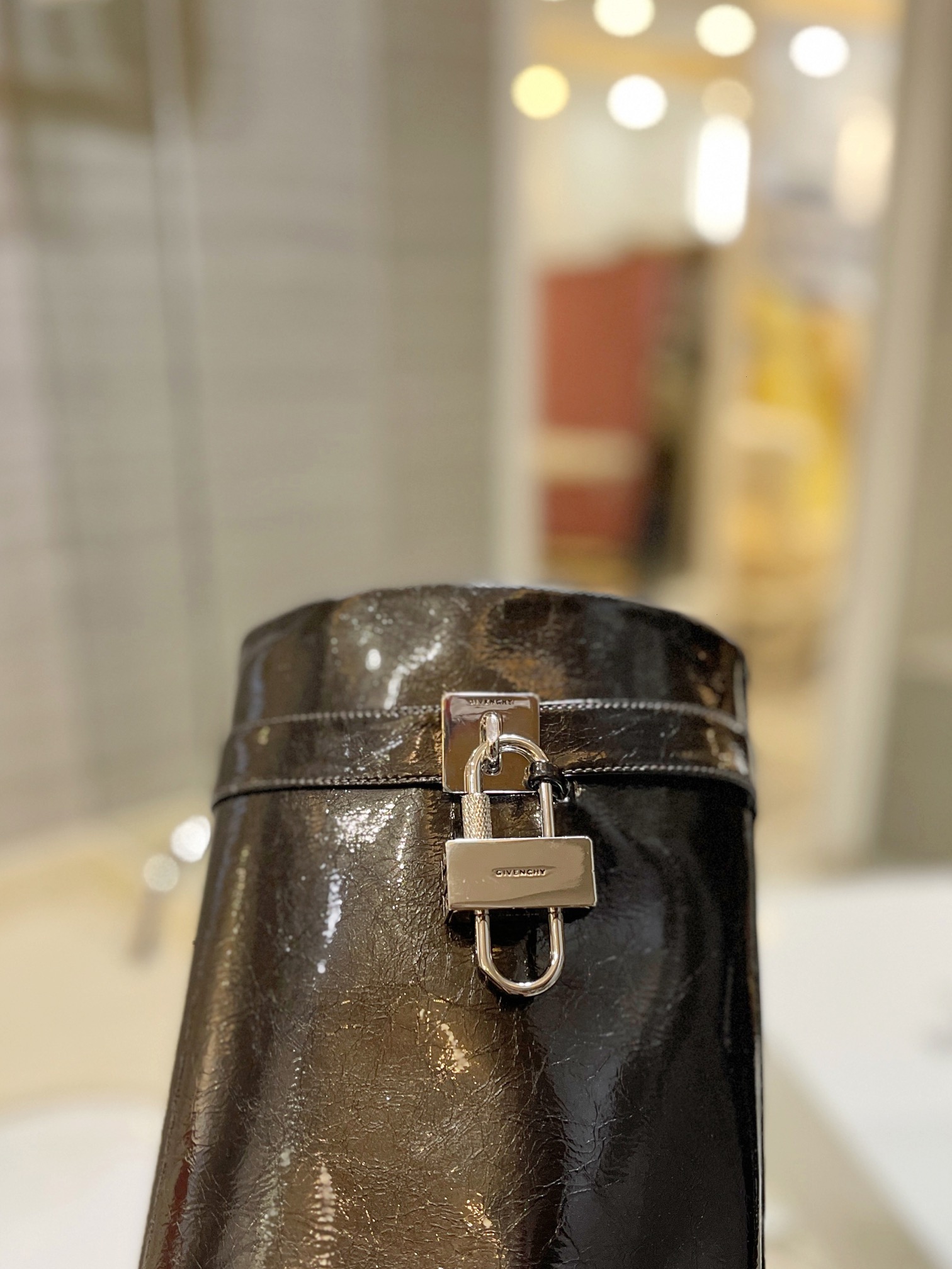 Bagsaaa Givenchy Shark Lock Ankle Long Boots in laminated leather