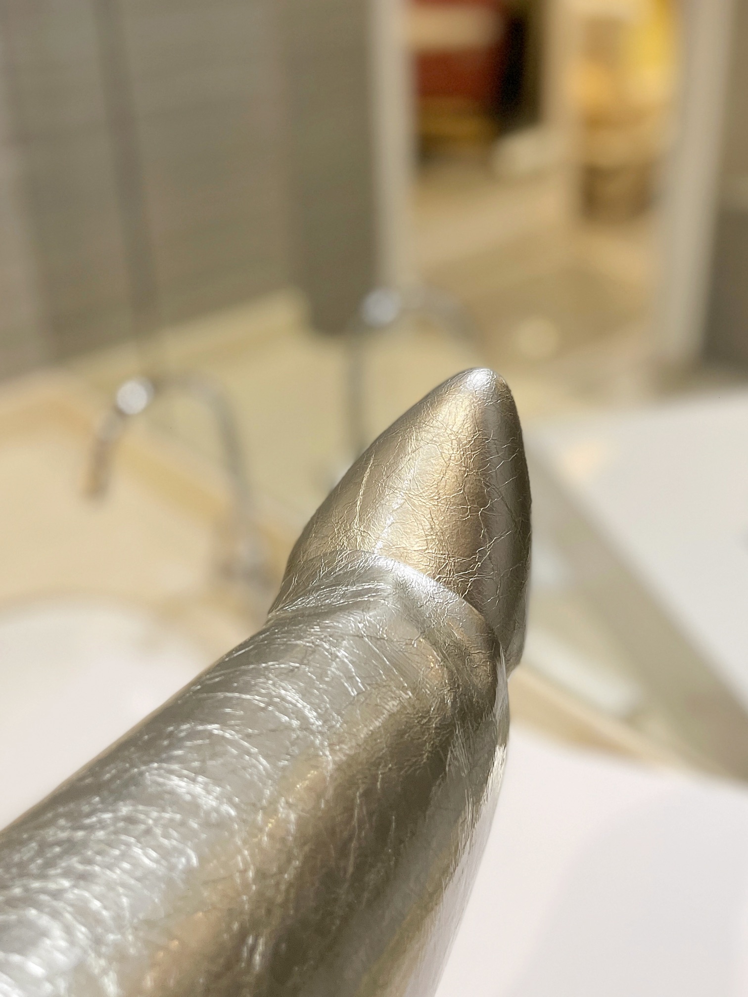 Givenchy Shark Lock Ankle Long Boots in laminated leather silver