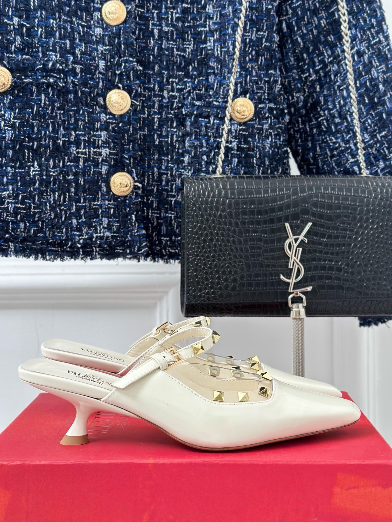 BAGSAAA Va1e*ntin0 ROCKSTUD COUTURE MIRROR SLINGBACK 35MM