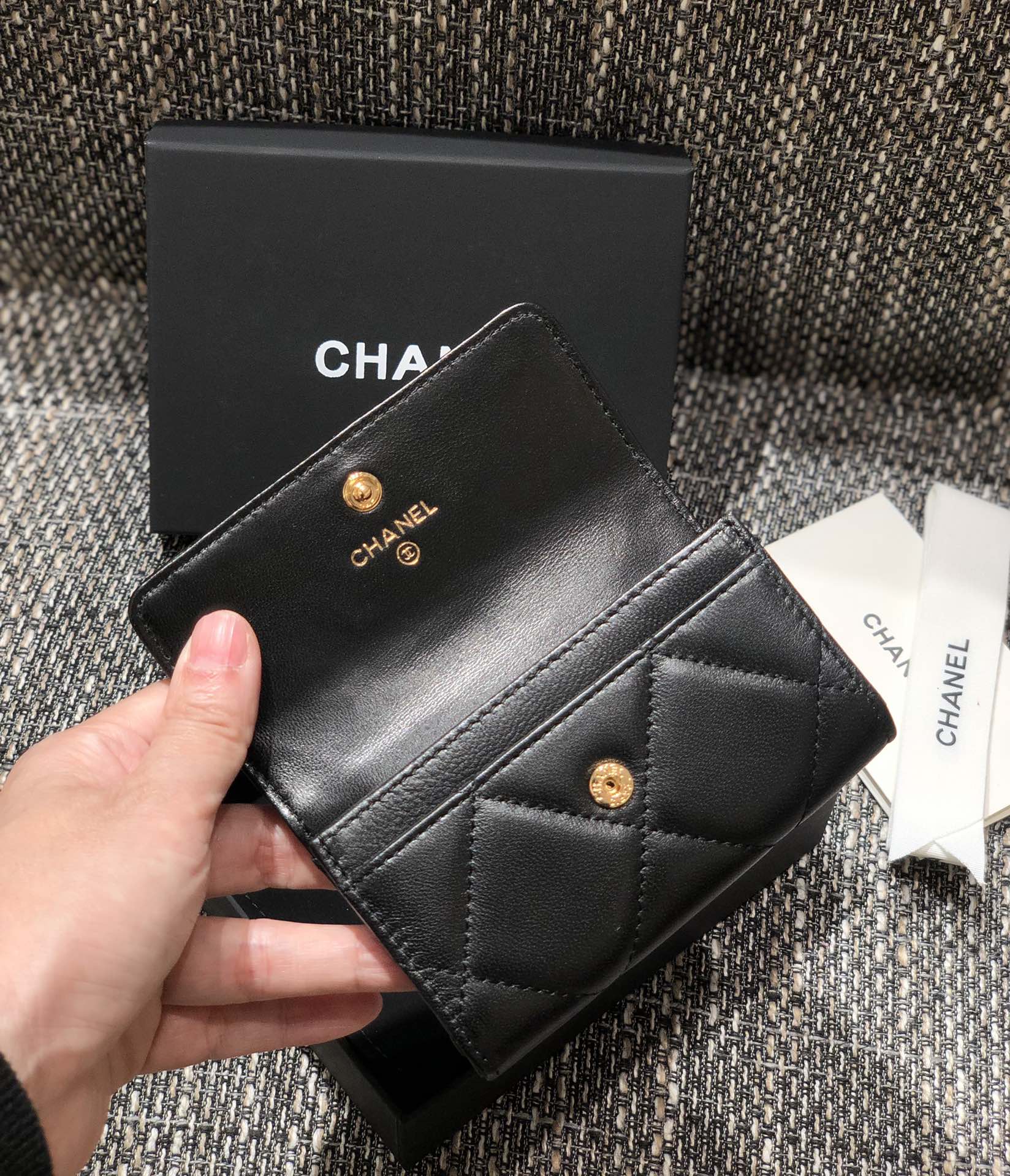 Bagsaaa Chane 19 Flap Wallet Black Gold Hardware