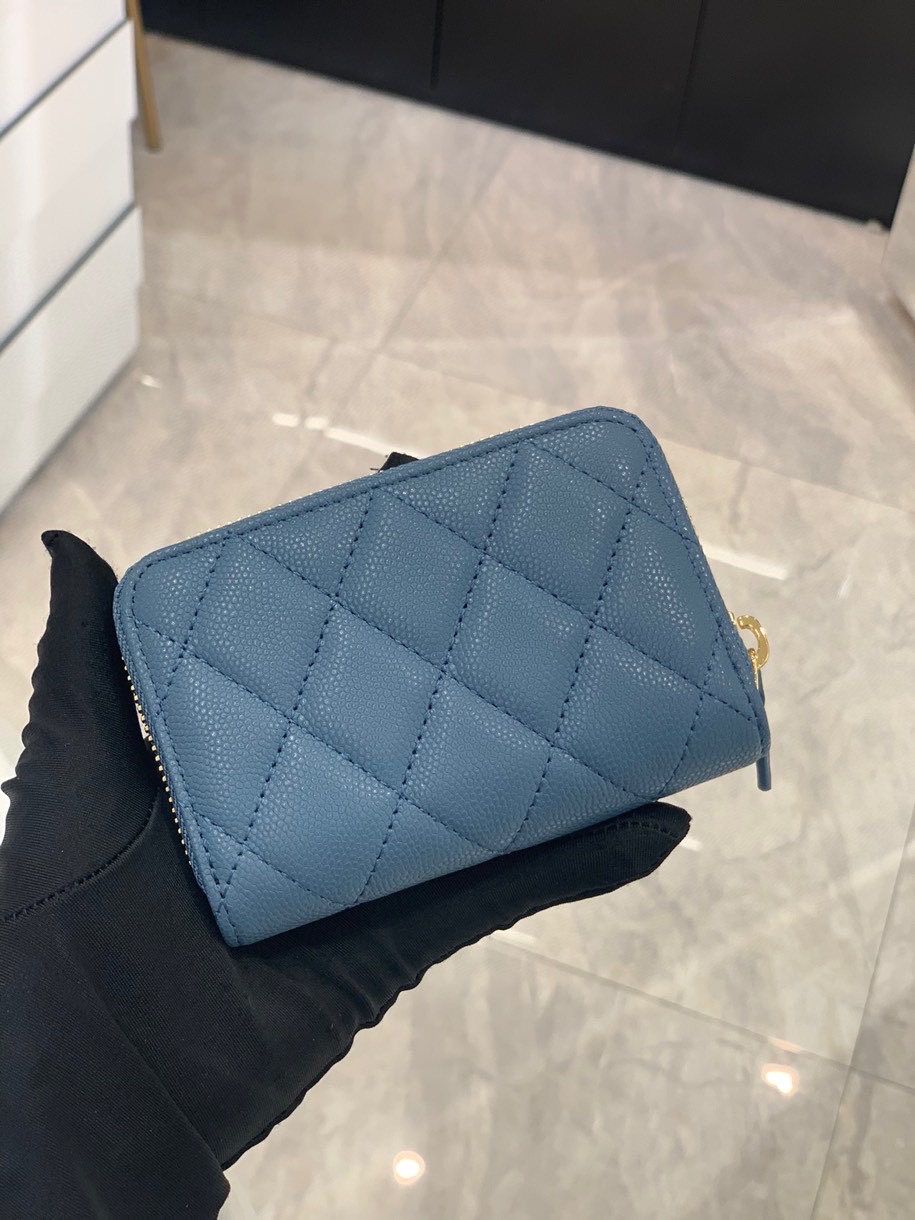 Bagsaaa Ch**el Blue Caviar Coin Purse Gold Hardwware - 7.5×2×11.cm