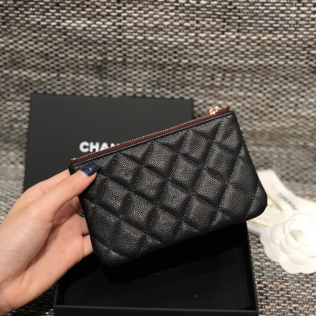Bagsaaa Ch**el Coin Purse Caviar Black Leather 