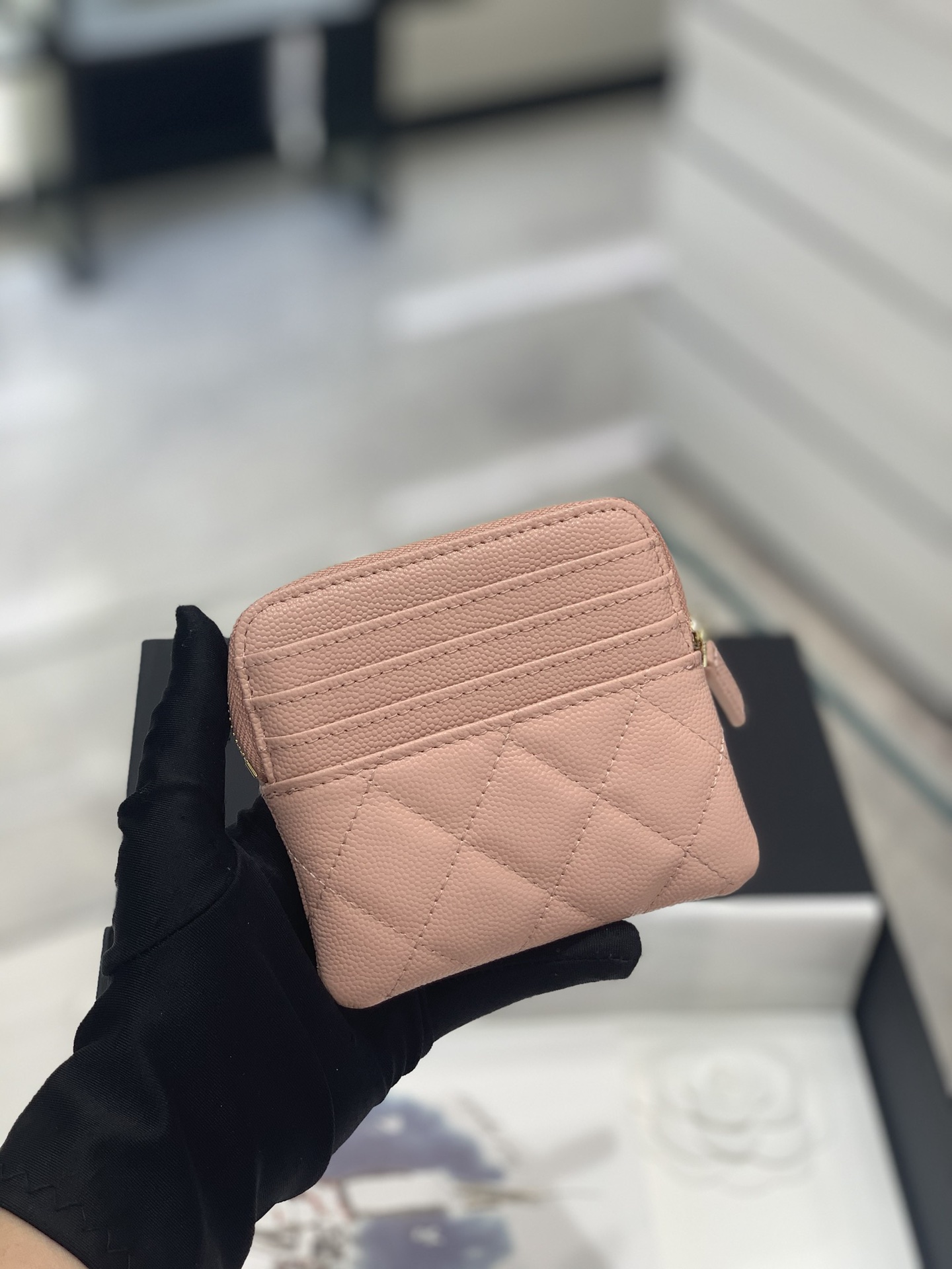 Bagsaaa Ch**el Coin Purse Pink Quilted Logo - 11x9.5x1.5cm