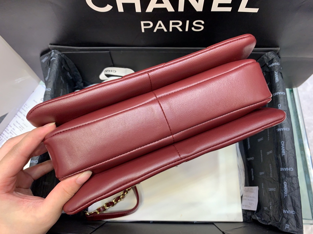 Bagsaaa Ch**el Trendy CC Large Quilting Burgundy Leather Gold Hardware 25cm