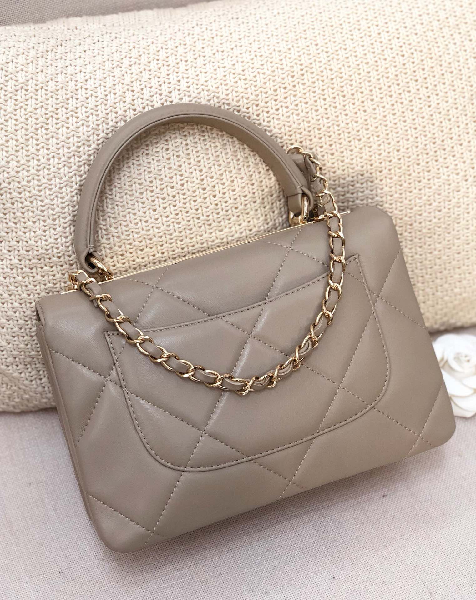 Bagsaaa Ch**el Trendy CC Large Quilting Grey Leather Gold