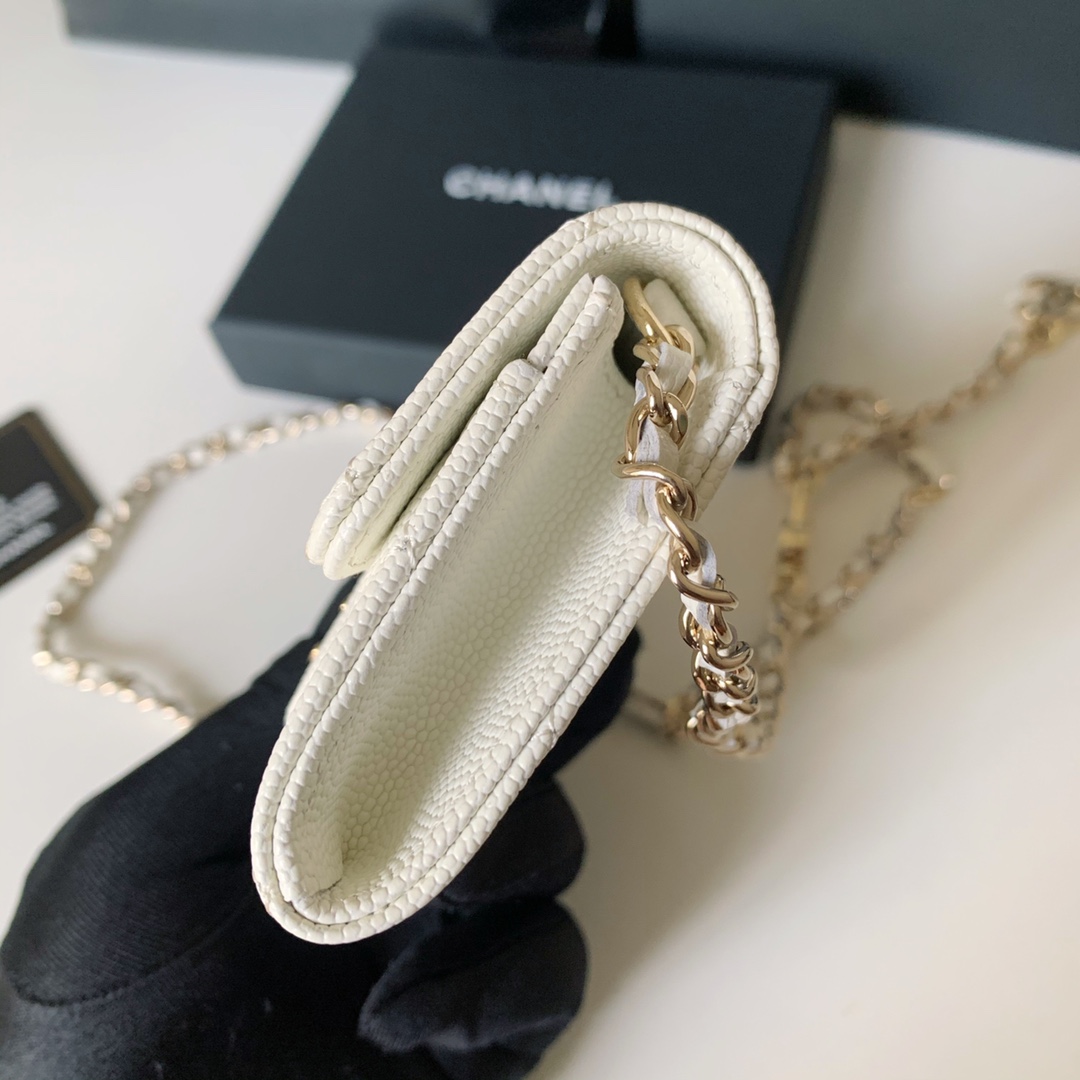 Bagsaaa Ch**el Flap Belt Bag White Caviar - 11 ×2 ×7.5cm