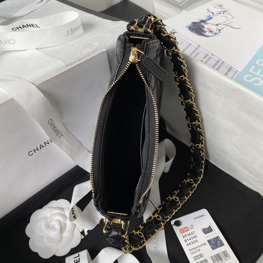 Bagsaaa Ch**el 19 Hobo Shoulder Black Bag - 12×20.5×4.5cm 