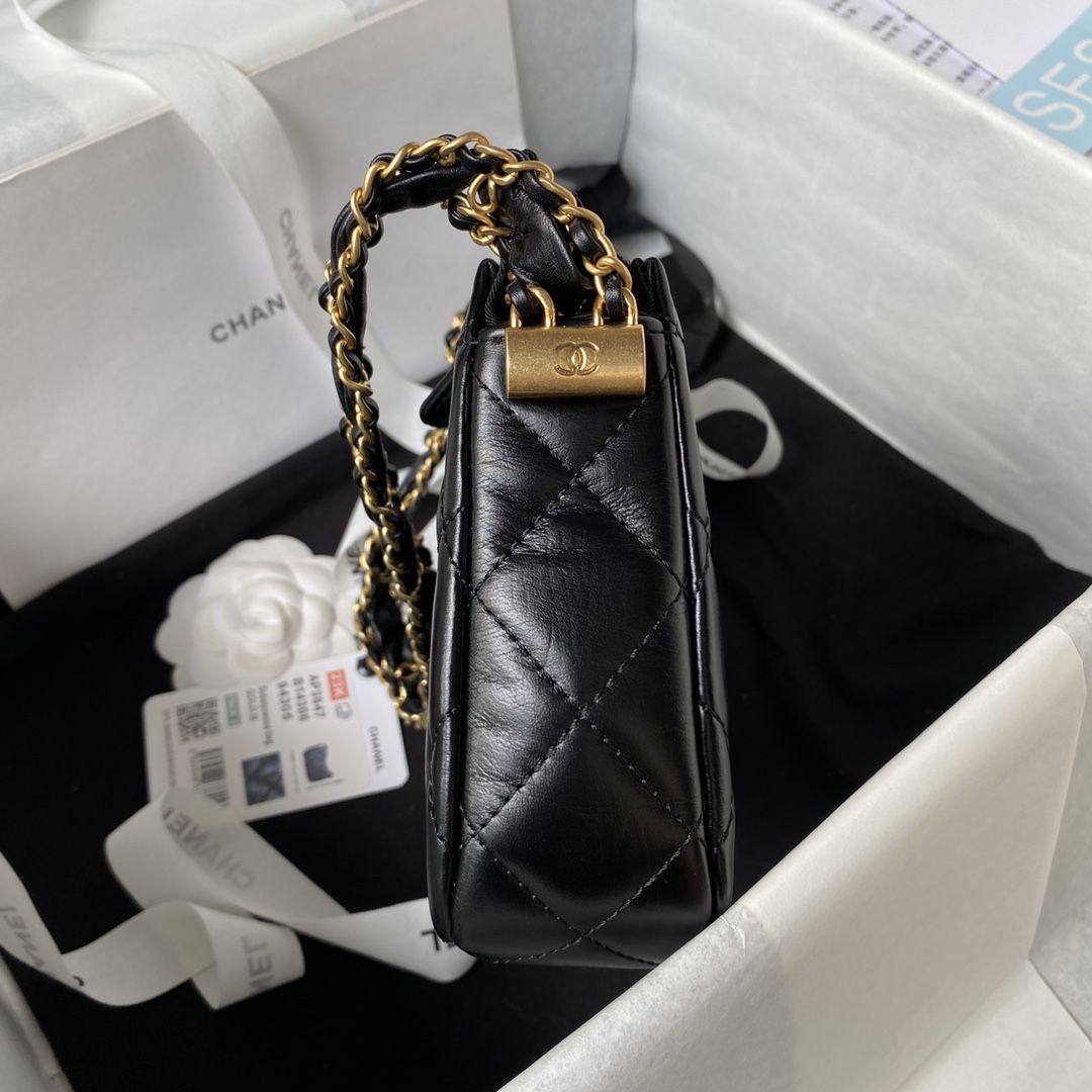 Bagsaaa Ch**el 19 Hobo Shoulder Black Bag - 12×20.5×4.5cm 