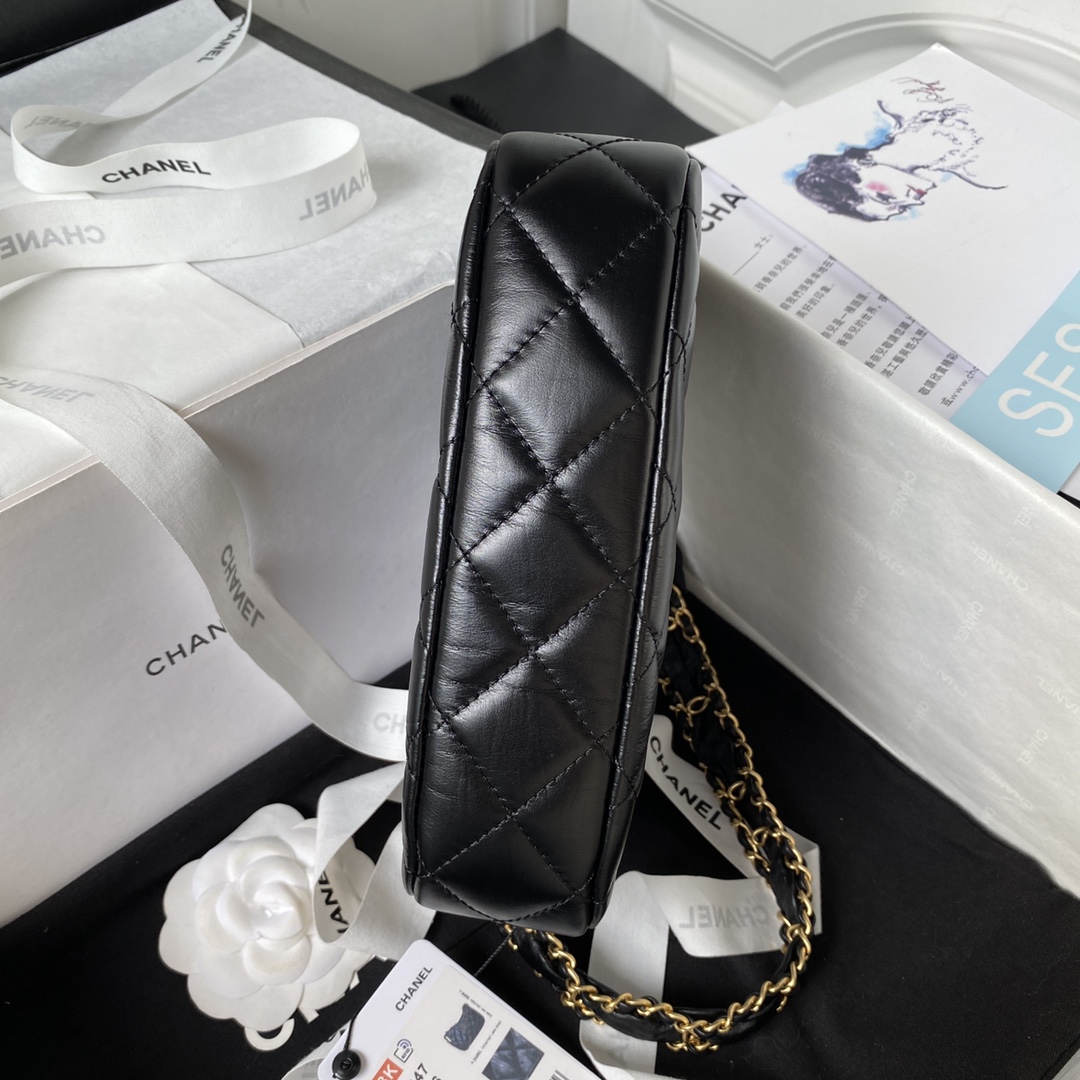 Bagsaaa Ch**el 19 Hobo Shoulder Black Bag - 12×20.5×4.5cm 