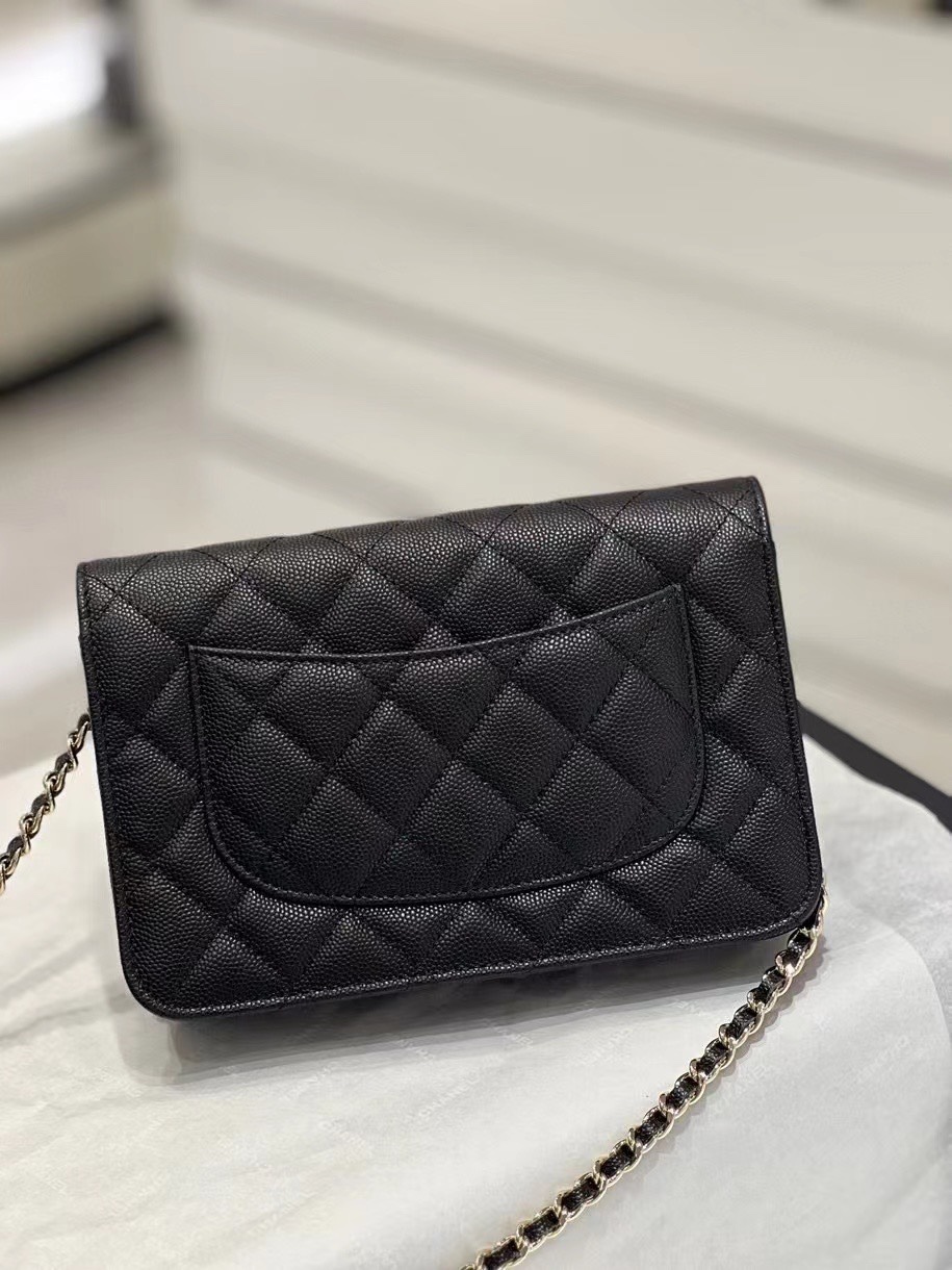 Bagsaaa Ch**el WOC Black Caviar Leather With Crystal CC Logo - 19-3-12cm