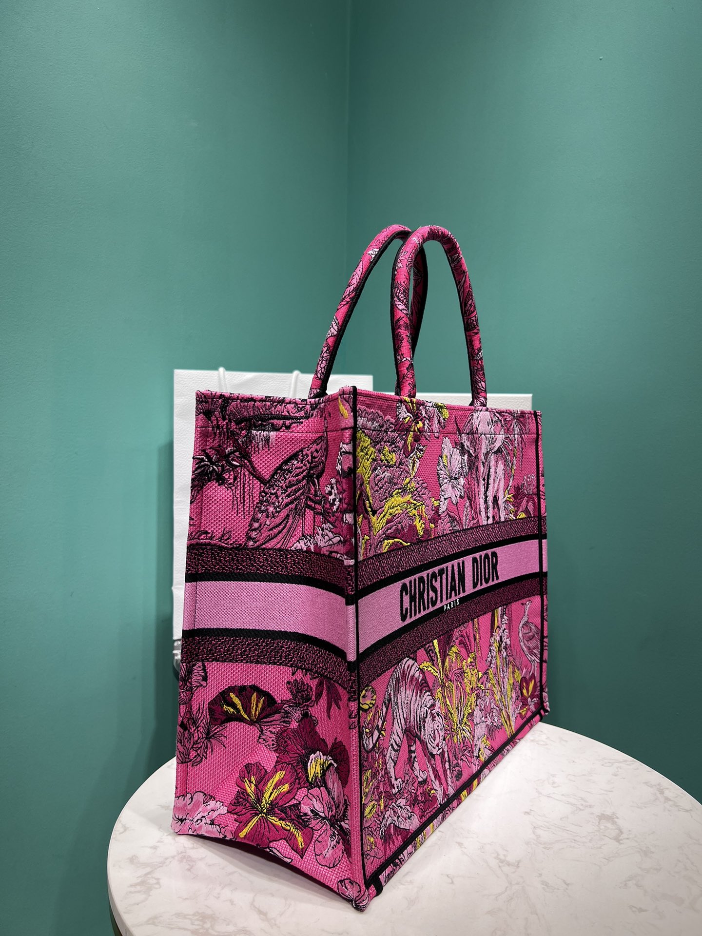 Bagsaaa D10r Large Book Tote Celestial Pink Multicolor Toile de Jouy Voyage Embroidery 