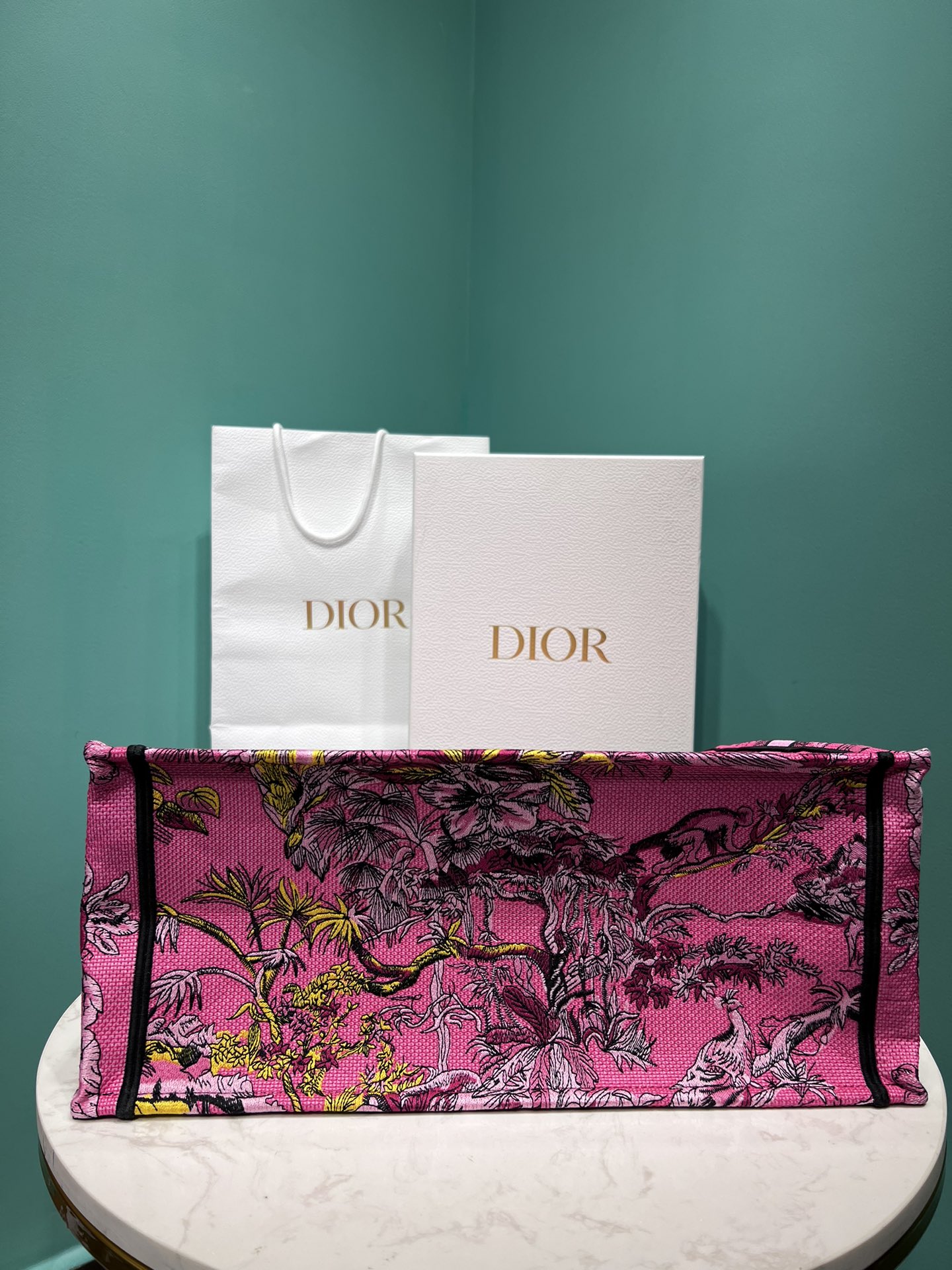 Bagsaaa D10r Large Book Tote Celestial Pink Multicolor Toile de Jouy Voyage Embroidery 