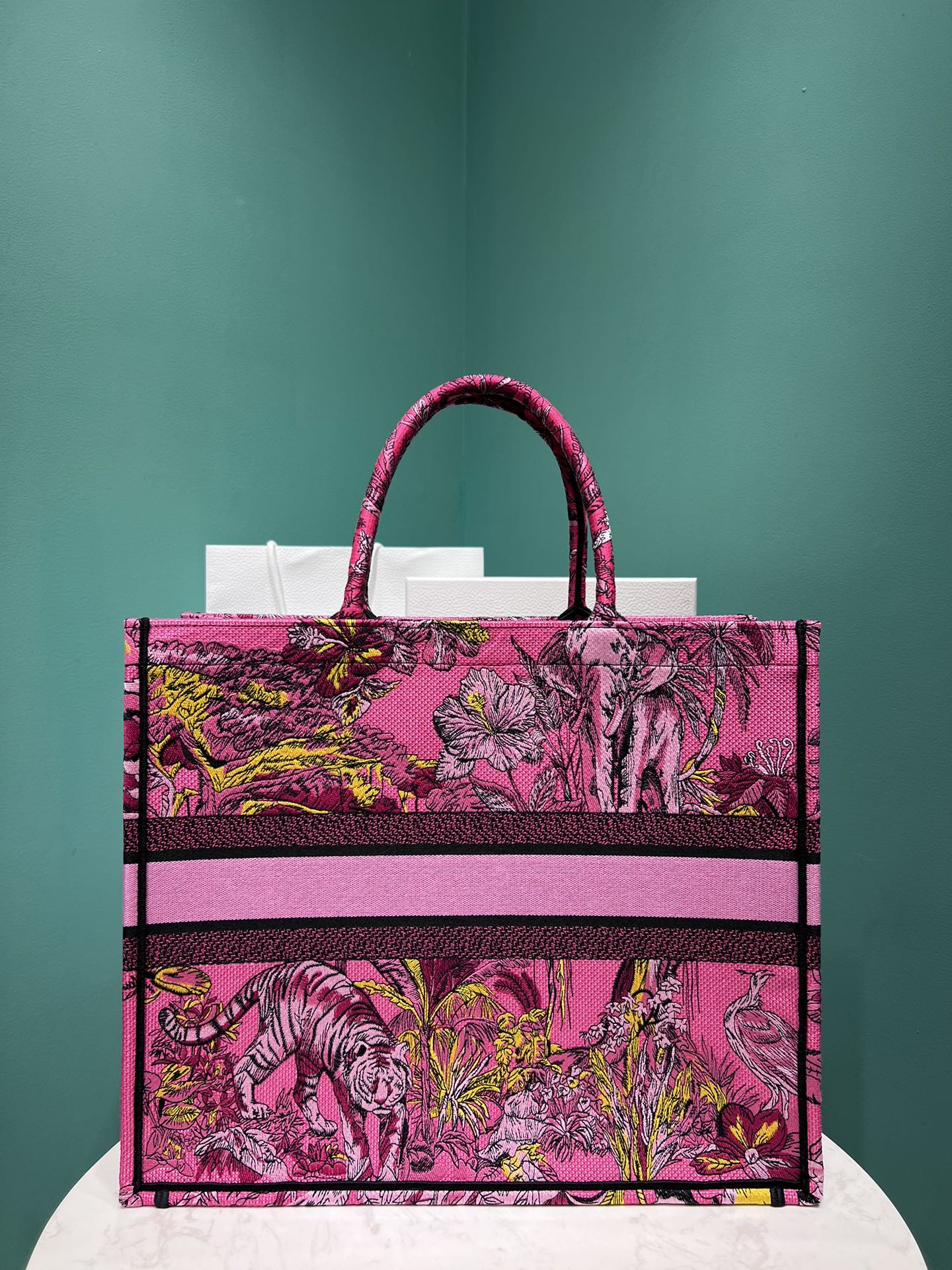 Bagsaaa D10r Large Book Tote Celestial Pink Multicolor Toile de Jouy Voyage Embroidery 