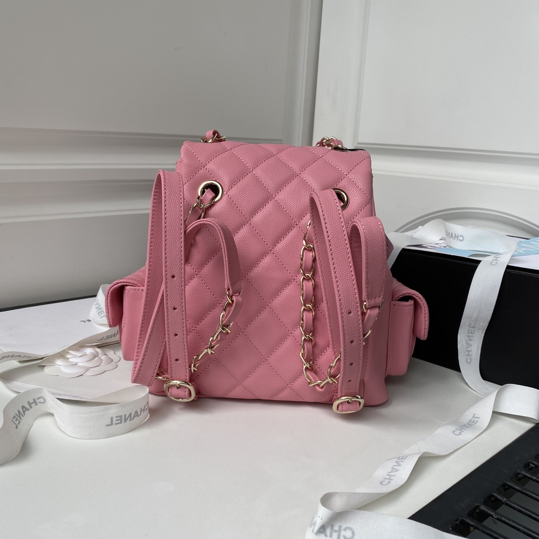 Bagsaaa Ch**el Duma Cargo Backpack Pink Caviar Leather - 21.5x19.5x12cm