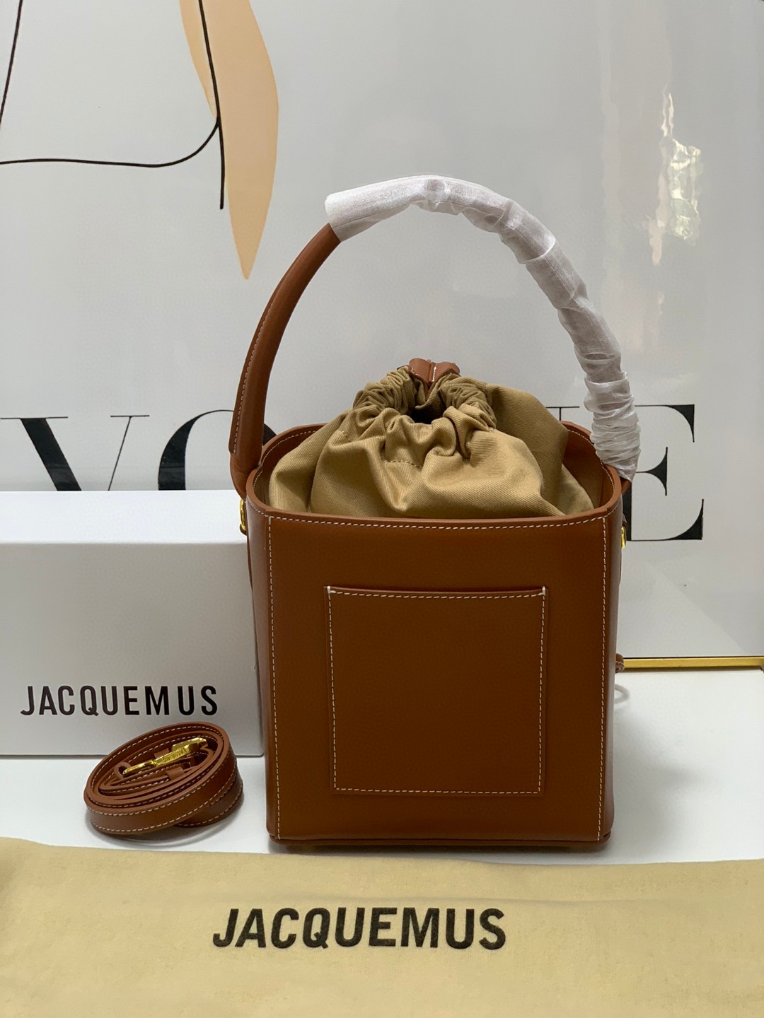 Bagsaaa Jacquemus Bucket Cube Brown Bag - 16*18*17cm