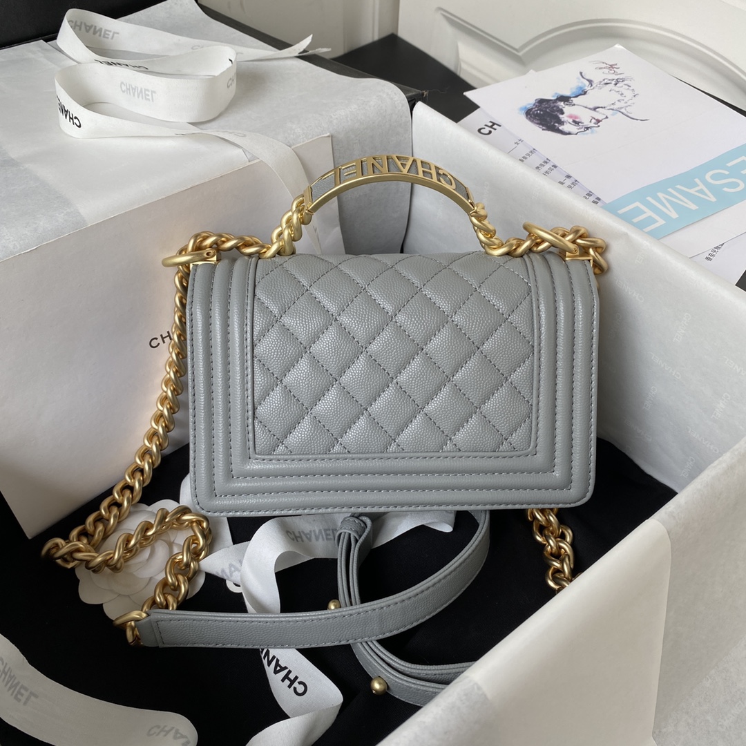 Bagsaaa Ch**el Le Boy Top Handle Caviar Grey 20cm