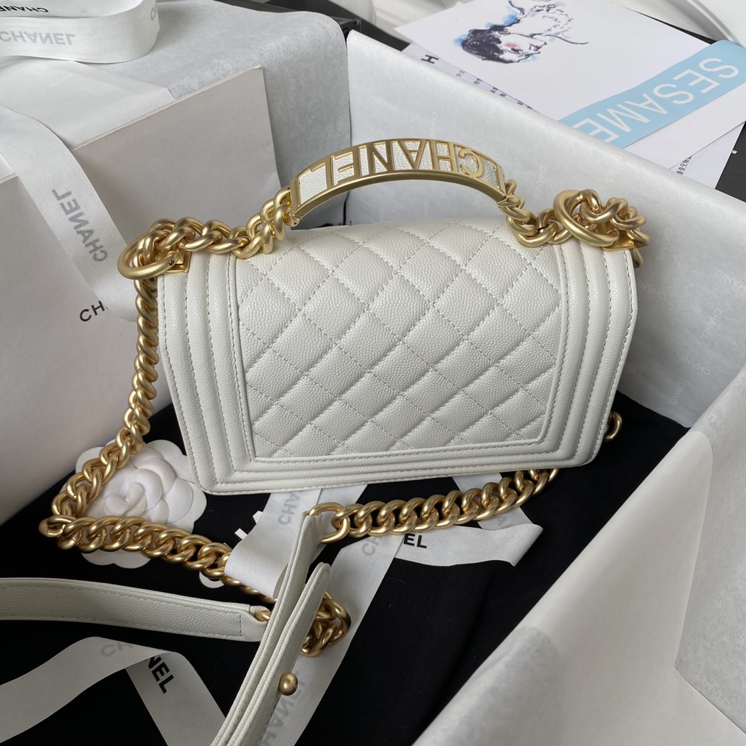 Bagsaaa Ch**el Le Boy Top Handle Caviar White 20cm