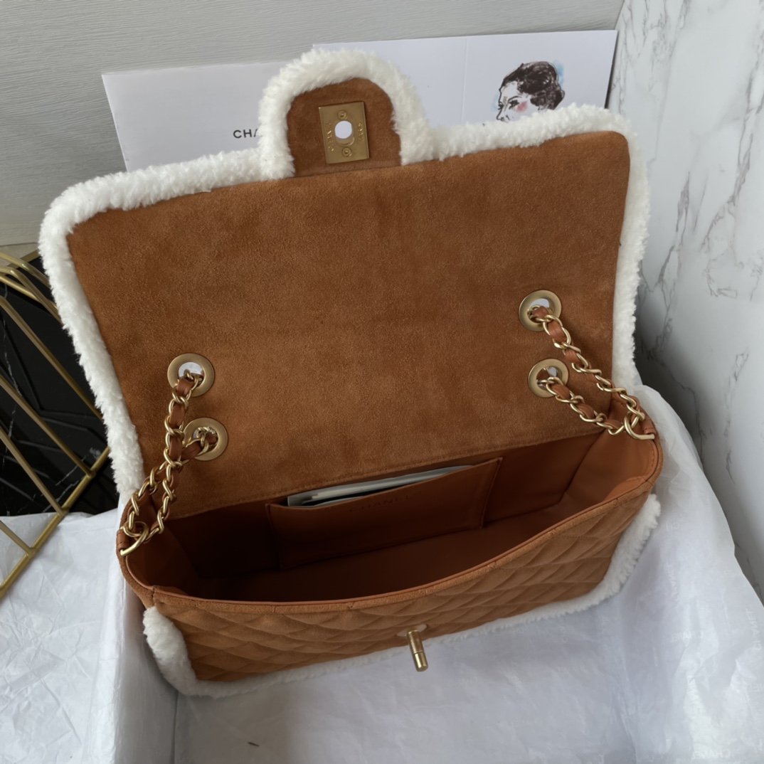 Bagsaaa Ch**el Flap Bag Shearling Bag - 26X15X7.5cm 