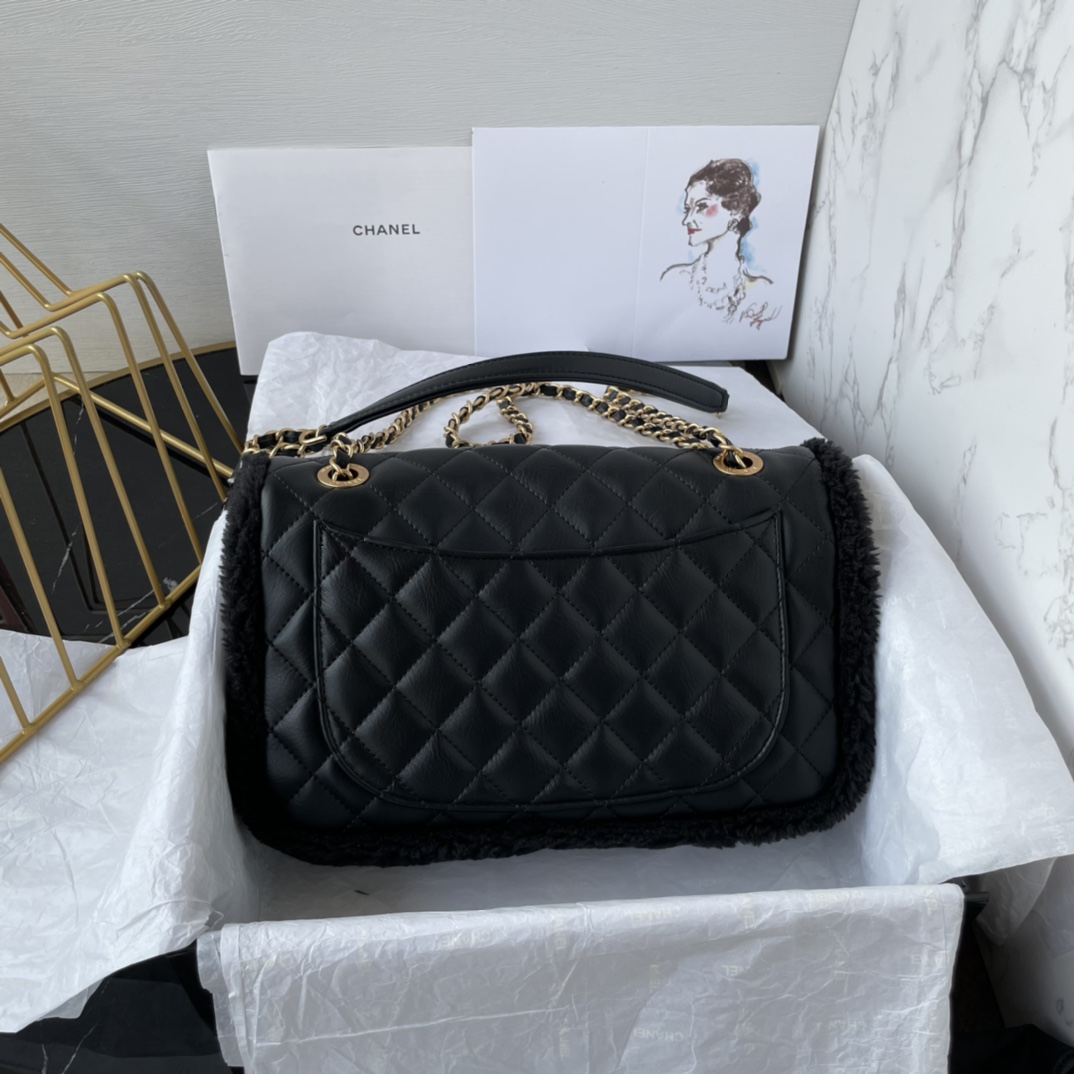 Bagsaaa Ch**el Flap Bag Shearling Black Bag - 26X15X7.5cm