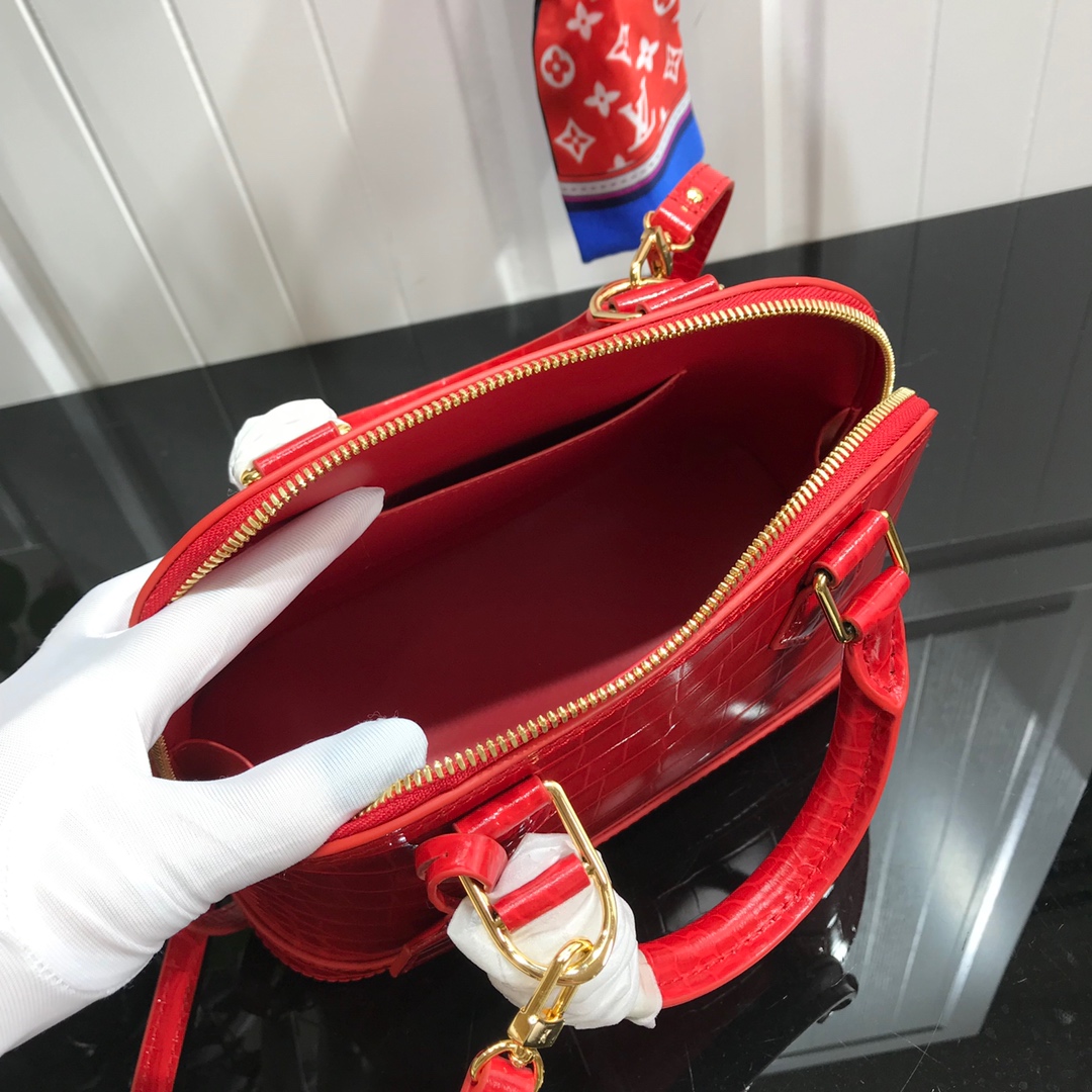 Bagsaaa L0vis Vvtt0n Alma Crocodile Leather Red - 25* 17.5*11.5cm