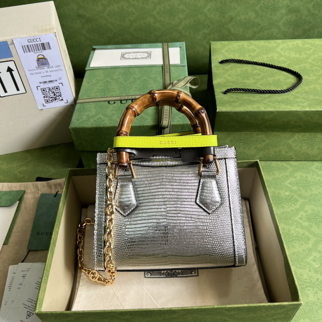 Bagsaaa Gvc*1 Mini Diana Lizard Silver Leather 20x15.5x10cm